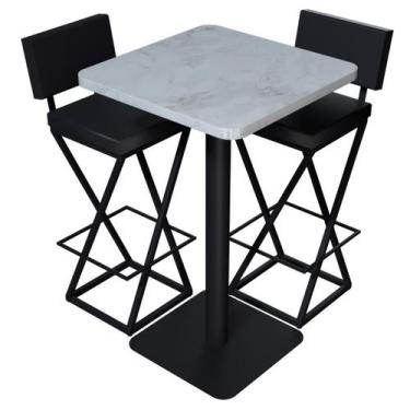 Imagem de Kit Mesa Bistrô Alta Quadrada com Metalon Preto e 2 Banquetas Zênite P