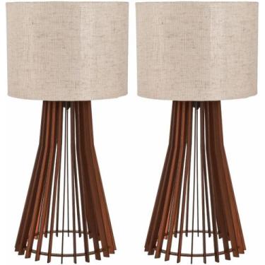 Imagem de Kit 2 Abajur Rústico De Madeira Para Decorar Quarto, Sala De Estar - t