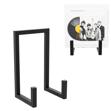 Imagem de YFEEN Suporte de armazenamento de disco de vinil, suporte de disco minimalista retrô para exibição de Lp, moldura preta para exibição de CD, molduras de álbum de metal para Lp, imagem, placa, cavalete