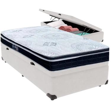 Imagem de Cama Box Baú Branco e Colchão Orthosono D33 Com Euro Pillow Solteiro Anjos