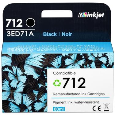 Imagem de Osinkjet Cartucho de tinta preta 712 80 ml (3ED71A) compatível com impressoras HP Designjet T210 T230 T250 T630 T650 e Studio Plotter, 712 cartuchos de tinta BK