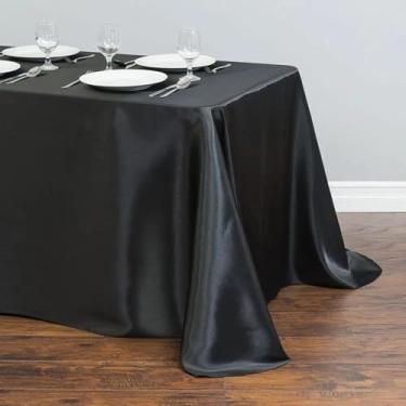 Imagem de Toalha de mesa retangular de cetim, capa de sobreposição de mesa, festa, feriado, jantar, casamento, decoração de banquete (145x180cm/preto)