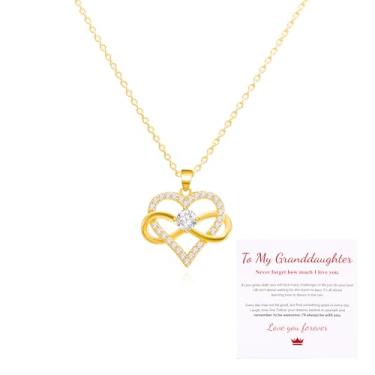 Imagem de BELLA-Bee Colar de coração infinito para mulheres, colar banhado a ouro de 14 quilates, pingente de coração de amor com zircônia cúbica e colar infinito, pingente de coração de amor em corrente de 40