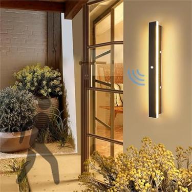 Imagem de Luminária de parede externa LED com sensor de movimento, luz de parede IP65 à prova d'água, arandelas pretas de metal, acrílico, iluminação longa de parede externa, simplicidade moderna para
