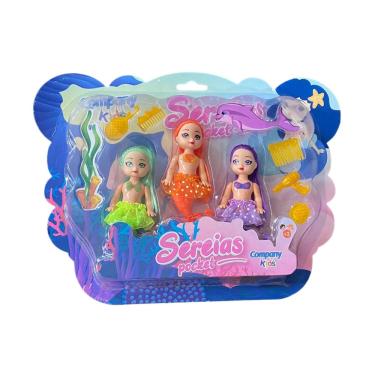 Imagem de Kit c/ 3 Bonecas Sereias Sortida Brinquedo Meninas 12cm