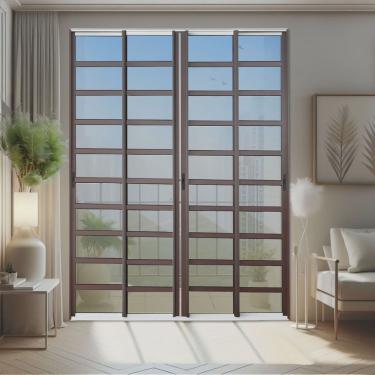 Imagem de Porta de Correr com Travessas 4 Folhas Moveis 210 X 200 Elite com Fecho Automático Vidro Reflex