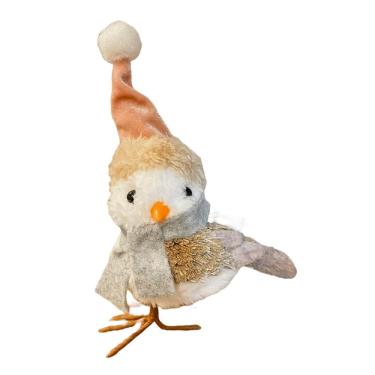 Imagem de Passarinho Branco com gorro Rosa e cachecol cinza 15cm