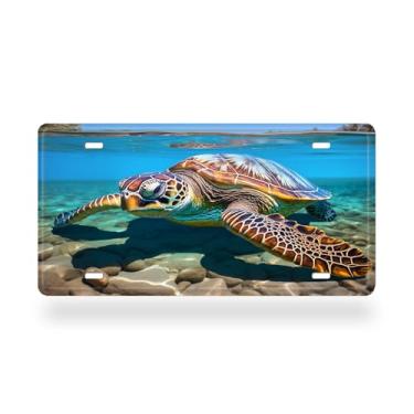 Imagem de Tartaruga marinha verde em água quente do Oceano Pacífico no Havaí linda capa de placa de carro - etiqueta de carro de alumínio artística, à prova de ferrugem, design exclusivo - 15 x 30 cm