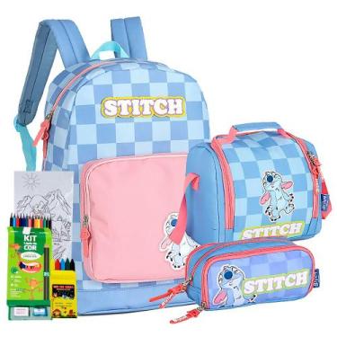 Imagem de Kit Mochila Estojo Lancheira Lilo e Stitch Luxcel Disney, Ms47735sc, A