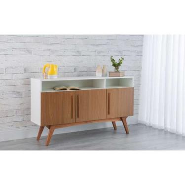 Imagem de Balcão Buffet Para Sala De Jantar Mdf Branco Pés Jatobá 3 Portas Freij