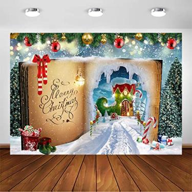 Imagem de Avezano Pano de fundo de Natal para fotografia inverno neve livro de histórias de Natal doce Papai Noel paisagem decoração de fundo para cabine de fotos, sessão de fotos, estúdio fotográfico (2,4 x
