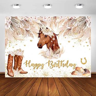 Imagem de Avezano Pano de fundo de aniversário de cavalo boho, rosa, capim-dos-pampas, vaqueira, aniversário, decoração de festa de aniversário para meninas (3 x 2 m)