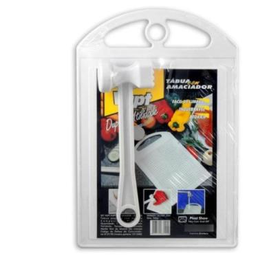 Imagem de Tábua De Carne Corte Com Martelo Amaciador Plástica Cozinha Quadricula