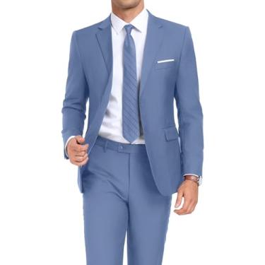 Imagem de Conjunto de terno masculino de 2 peças slim fit com 2 botões conjunto de smoking blazer de casamento jaqueta calça gravata festa negócios formatura terno, Jeans azul, XP