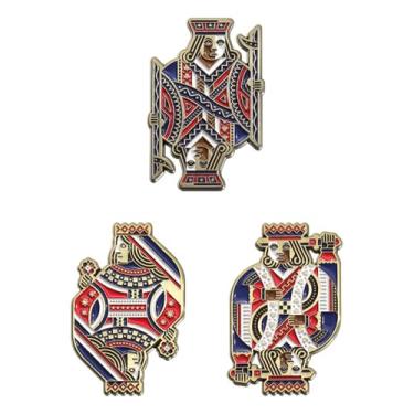 Imagem de Conjunto de 3 pinos esmaltados Poker Jack Queen King cartas novidade jogo emblemas para jaquetas, chapéus, mochilas, cordões, decoração de joias de festa, Small, Metal, Sem Pedra Preciosa