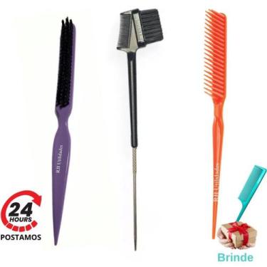 Imagem de Escova Cabelo 3 Fileiras, Pente Escovinha Baby Hair 3 em 1 Ponta Aço F
