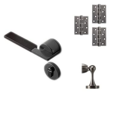 Imagem de Puxador de porta para uso interno, maçaneta de porta silenciosa, maçaneta de porta interna com chave para quarto, banheiro, estudo, escritório, vestiário, entrada, maçaneta/tampa preta D 50 mm - 70 mm