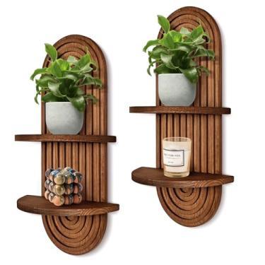 Imagem de ZELURA 2 peças de prateleira de parede boho, prateleiras de meados do século, prateleiras duplas, prateleiras decorativas boêmias arco-íris para banheiro, quarto, cozinha, sala de estar, lavanderia