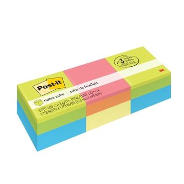 Imagem de Post-it Notas, 5 x 5 cm, 3 cubos, notas adesivas favoritas da América, cores sortidas, reciclável (2051-3PK)