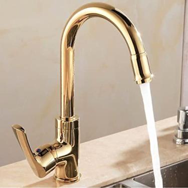 Imagem de WYUYIWH Torneira de cozinha, torneira de pia de latão único furo único, com rotação de 360°, montagem no convés, torneira misturadora quente e fria, torneira sob o balcão, altura de saída 230 mm (9