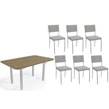 Imagem de Sala de Jantar Completa Elba c/ Tampo de Madeira 160cm e 6 Cadeiras Za