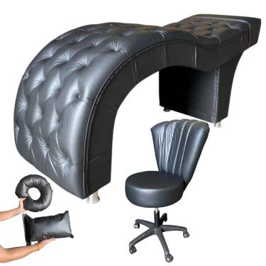 Imagem de Kit Maca M1 60 + Mocho Pétala + Kit Almofadas Corino Preto - In9 Decor