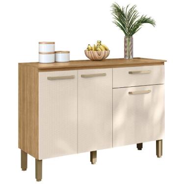 Imagem de Balcão De Cozinha 3 Portas E 1 Gaveta Com Tampo 1,20m Versalhes Madeirado Kit`s Paraná Areia Madeirado