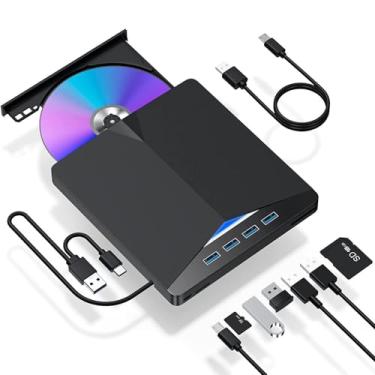 Imagem de Unidade Externa de CD/DVD Gravador Ultra Slim USB 3.0-4 Portas USB, 2 Entradas TF/SD, Hub Multifunção - Compatível com Windows/Mac/Linux e PC/Notebook