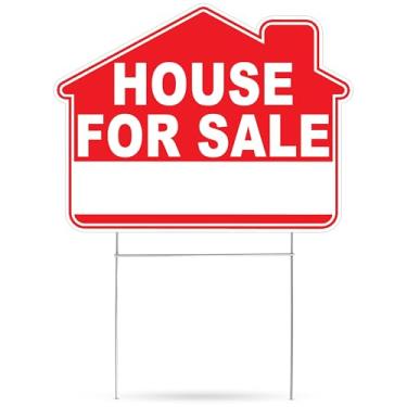 Imagem de Placa de jardim grande grande para venda dupla face com suporte de estaca grande 43 x 33 cm recorte vermelho para casa