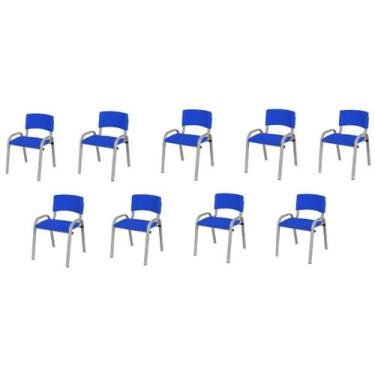 Imagem de Kit 9 Cadeiras Infantil Iso, Escola, Base Cinza- Azul - J A Garcia