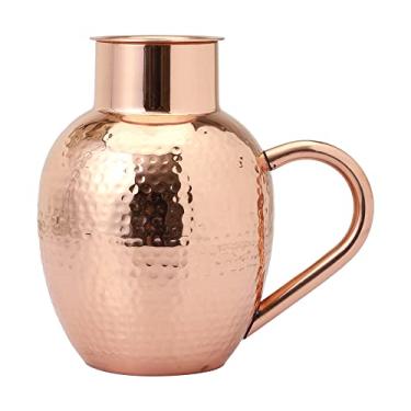 Imagem de HealthGoodsIn Jarro de cobre premium com tigela, jarro martelado feito à mão de cobre de calibre pesado puro, capacidade de 1,5 ml (Premium)