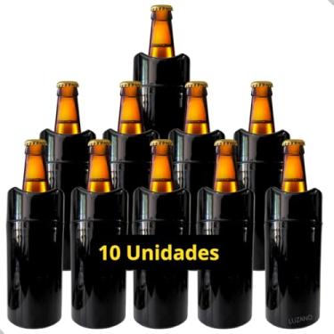 Imagem de Porta Garrafa Termico 600ml Camisinha para Cerveja 600ml com Isopor - Kit 10 Unidades (Preto)