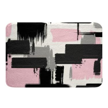 Imagem de Feelyou Tapetes de banho de arte abstrata para banheiro 51 x 81 cm preto branco rosa tapetes de banheiro ultramacios tapetes de banheiro geométricos para banheira de chuveiro, arte moderna, acessórios