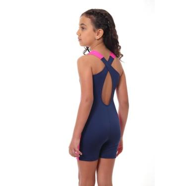 Imagem de Kit Maiô Macaquinho Natação Infantil Juvenil E Touca Silicone Impermeável (Marinho/Pink - Touca Azul Marinho, 14)