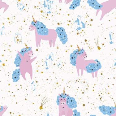 Imagem de Papel De Parede Adesivo Unicórnios Bebê Menina 10m