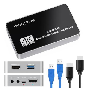 Imagem de Digitpro Placa de captura de vídeo HDMI 4K, USB 3.0 com microfone e fone de ouvido HDMI Loop-Out, gravador de vídeo 4K 60Hz para transmissão ao vivo, gravação via DSLR, filmadora ou câmera de ação