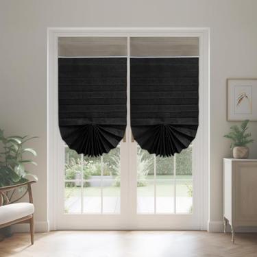Imagem de AJAZZ Cortinas de porta 100% blackout para janelas pequenas, cortinas romanas, isolamento térmico, cortina francesa, amarração sem perfuração, cortinas autoadesivas sem necessidade de haste, L66 x