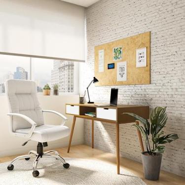 Imagem de Cadeira de Escritório Presidente Giratória Room Plus Branca - Mobly