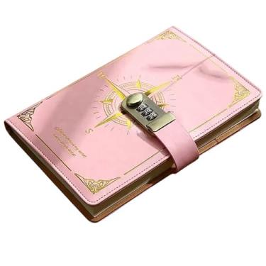 Imagem de Diário Estampa Bússola com Cadeado Numérico | 200 Folhas Pautadas, Capa em PU, Porta-Caneta Integrado. (Rosa)