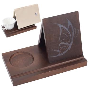 Imagem de INFUNLY Porta-livros triangulares de madeira com estampa de borboleta, canto, leitura, 14 x 24 x 16,7 cm, suporte para copos, pequena estante para quarto, mesa de escritório, decoração de livros
