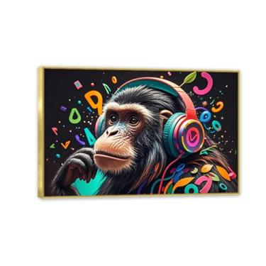 Imagem de Impressões de arte de parede Banksy Monkey Gorillaposter arte em tela macaco animal para sala de estar escritório decoração de parede emoldurada pronta para pendurar decoração de quarto para homens 60