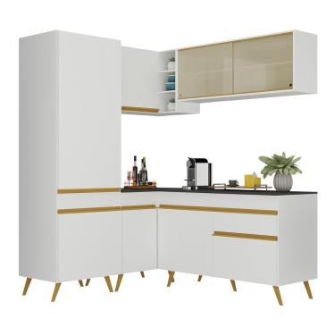 Imagem de Armário De Cozinha Completa De Canto Veneza Multimóveis V2053 Branco/dourado Branco/dourado