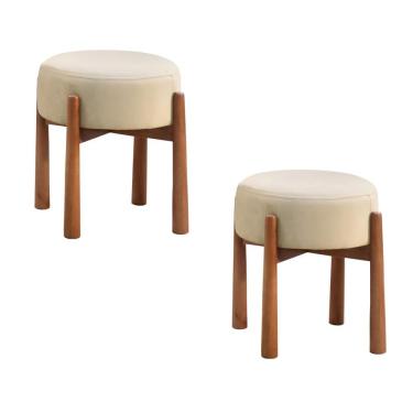 Imagem de Conjunto - 2 Puffs Banqueta Lotus Luxo Castellar Móbile Veludo Bege Claro