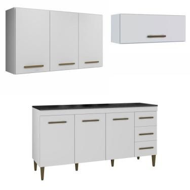 Imagem de Conjunto Balcão 3 Portas 3 Gavetas E 2 Armários Aéreo Branco