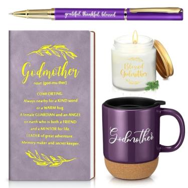 Imagem de Hushee 4 peças de presente de madrinha de Natal da madrinha madrinha presente personalizado Deus mãe copos diário velas perfumadas canetas esferográficas para madrinha, padrinhos, mulheres