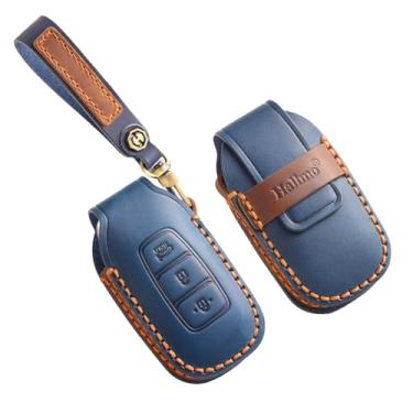 Imagem de HIBEYO Compatível com capa de chaveiro de couro Hyundai compatível com Hyundai Palisade Elantra Kona Azera Santa Grandeur IG Acessórios de couro genuíno Capa de chave inteligente com chaveiro - 3