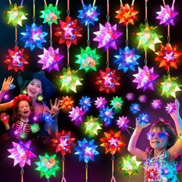 Imagem de HONLYNE 70 Peças De Colares Brilhantes Cristal Em Forma Estrela, Lembrancinhas Festa Iluminadas Massa, Led No Escuro Para Crianças E Adultos, Aniversário, Festa, Halloween, Sacolas Brindes