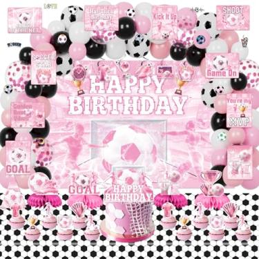 Imagem de KOTLMIGHT Decorações Para Festa De Futebol Meninas, 172 Peças Decoração Aniversário Com Bola Rosa Meninas - Cenário, Adesivo, Balões, Toalha Mesa, Redemoinhos Pendurados, Chapéu, Centro Placas Pared