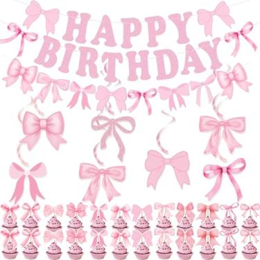 Imagem de CELLIFEZY Decorações De Festa Com Laço Rosa, Aniversário Coquete, Incluindo Faixa Alegre, Enfeites Cupcake Redemoinhos Pendurados Para Meninas