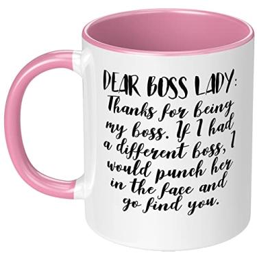 Imagem de Caneca de café de cerâmica com tema Funny Boss Lady Thanks for Being My Boss Ideia de presente presente de aniversário para mulher novo presente de trabalho presente de Natal obrigado apreciação